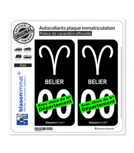 Bélier - Symbole | Autocollant plaque immatriculation (Fond Noir)