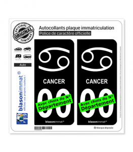 Cancer - Symbole | Autocollant plaque immatriculation (Fond Noir)