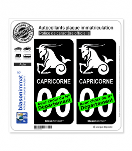 Capricorne - Emblème | Autocollant plaque immatriculation (Fond Noir)