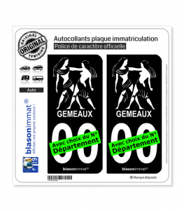 Gémeau - Emblème | Autocollant plaque immatriculation (Fond Noir)