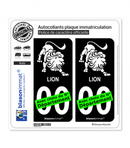Lion - Emblème | Autocollant plaque immatriculation (Fond Noir)