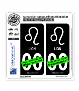 Lion - Symbole | Autocollant plaque immatriculation (Fond Noir)