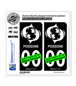 Poissons - Emblème | Autocollant plaque immatriculation (Fond Noir)