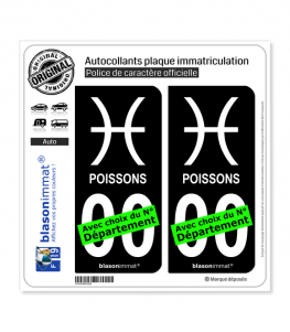 Poissons - Symbole | Autocollant plaque immatriculation (Fond Noir)