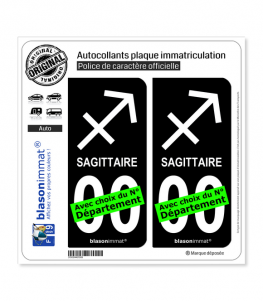 Sagittaire - Symbole | Autocollant plaque immatriculation (Fond Noir)