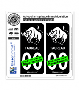 Taureau - Emblème | Autocollant plaque immatriculation (Fond Noir)