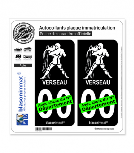 Verseau - Emblème | Autocollant plaque immatriculation (Fond Noir)