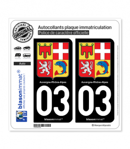 03 Auvergne-Rhône-Alpes - Armoiries | Autocollant plaque immatriculation