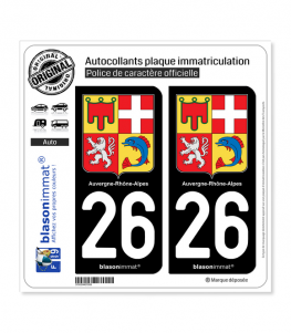 26 Auvergne-Rhône-Alpes - Armoiries | Autocollant plaque immatriculation