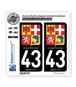 43 Auvergne-Rhône-Alpes - Armoiries | Autocollant plaque immatriculation