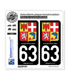 63 Auvergne-Rhône-Alpes - Armoiries | Autocollant plaque immatriculation