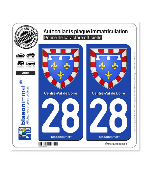 28 Centre-Val de Loire - Armoiries | Autocollant plaque immatriculation