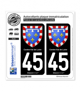 45 Centre-Val de Loire - Armoiries | Autocollant plaque immatriculation