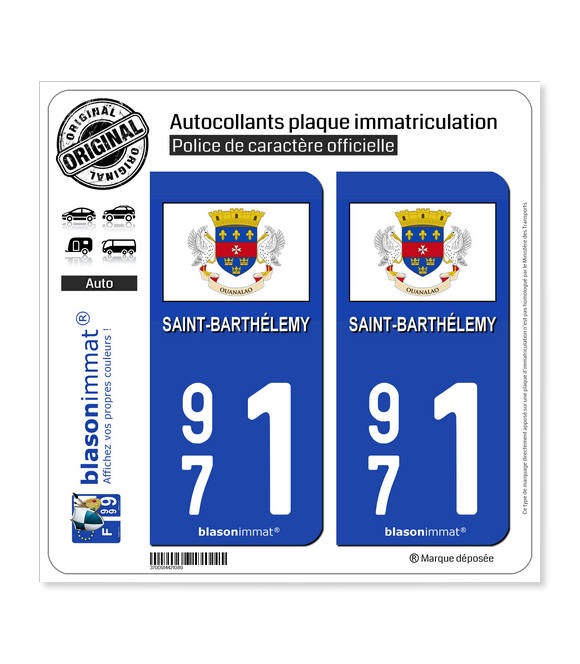 971 Saint-Barthélemy - Drapeau | Autocollant plaque immatriculation