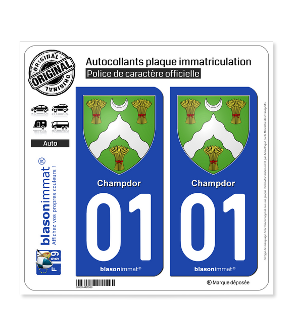 01 Champdor - Armoiries | Autocollant plaque immatriculation