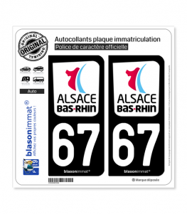 Adesivi Per Targa Auto Regione Grand Est – Dipartimento 67 Bas-Rhin, Logo Nero, Coppia Anteriore/posteriore