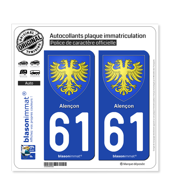 61 Alençon - Armoiries | Autocollant plaque immatriculation