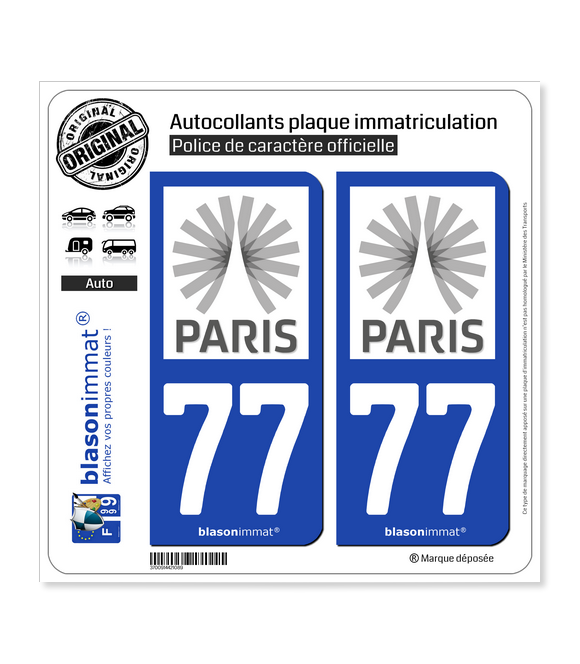 77 Ile-de-France - Tourisme | Autocollant plaque immatriculation