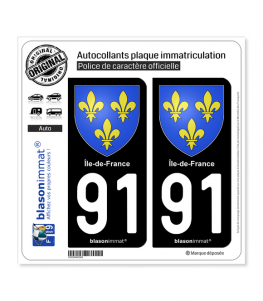 91 Ile-de-France - Armoiries | Autocollant plaque immatriculation