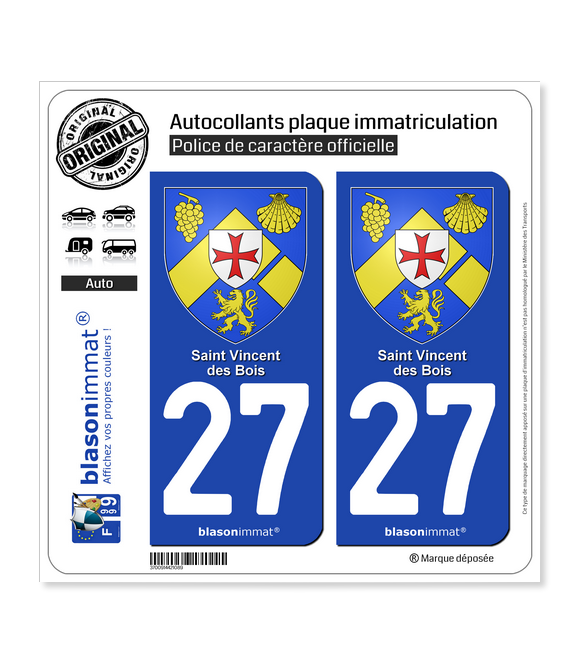 27 Saint-Vincent-des-Bois - Armoiries | Autocollant plaque immatriculation
