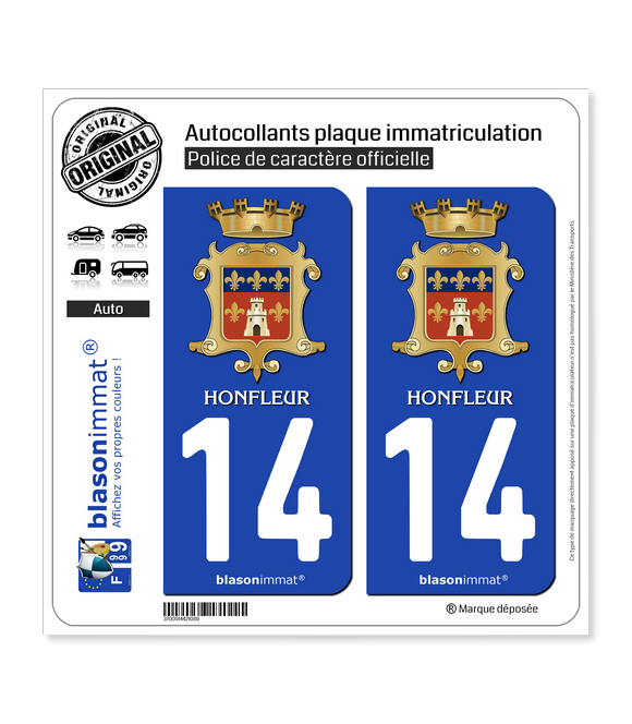 14 Honfleur - Armoiries| Autocollant plaque immatriculation