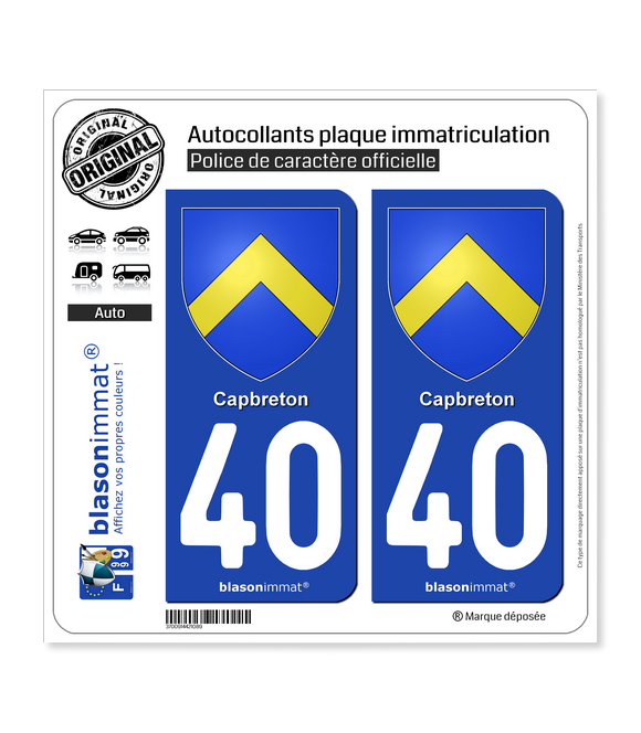 40 Capbreton - Armoiries | Autocollant plaque immatriculation