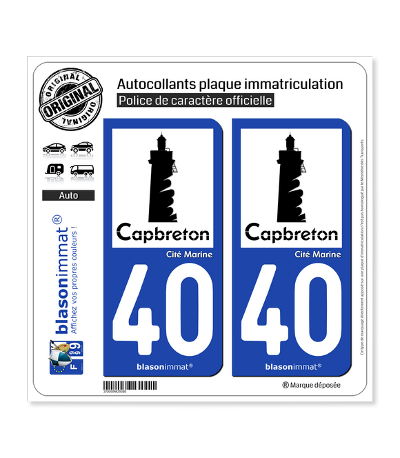 40 Capbreton - Ville | Autocollant plaque immatriculation