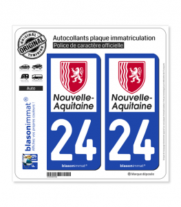 Pack De 2 Autocollants Plaque Immatriculation Département 24 - Neuf - Logo Décoratif SAFIRMES