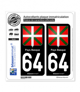 64 Pays Basque - Écusson | Autocollant plaque immatriculation