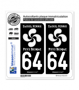 64 Pays Basque - Lauburu White | Autocollant plaque immatriculation