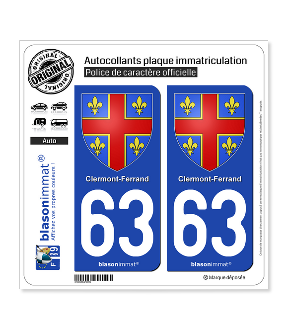 63 Clermont-Ferrand - Armoiries | Autocollant plaque immatriculation