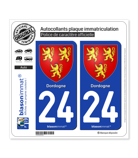 24 Dordogne - Armoiries | Autocollant plaque immatriculation