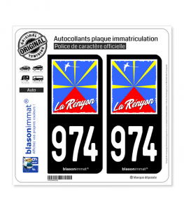 974-H Réunion - Rényon Drapée | Autocollant plaque immatriculation