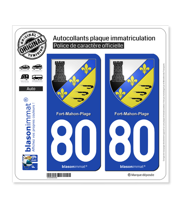 80 Fort-Mahon-Plage - Armoiries | Autocollant plaque immatriculation