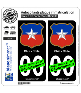 Chili - Blason | Autocollant plaque immatriculation (Fond Noir)