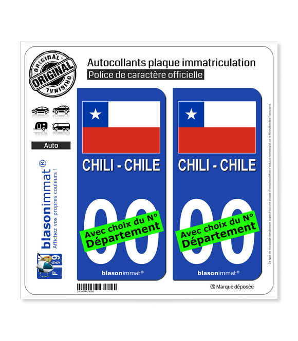 Chili - Drapeau | Autocollant plaque immatriculation