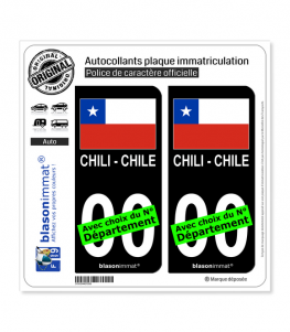 Chili - Drapeau | Autocollant plaque immatriculation (Fond Noir)