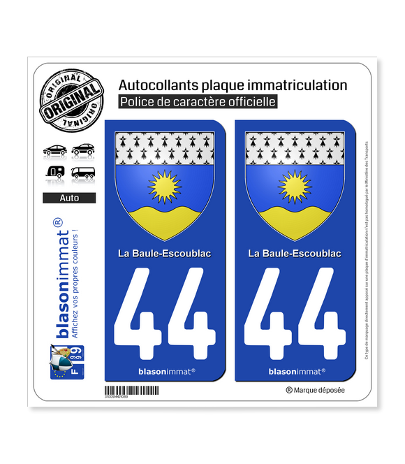 44 La Baule-Escoublac - Armoiries | Autocollant plaque immatriculation