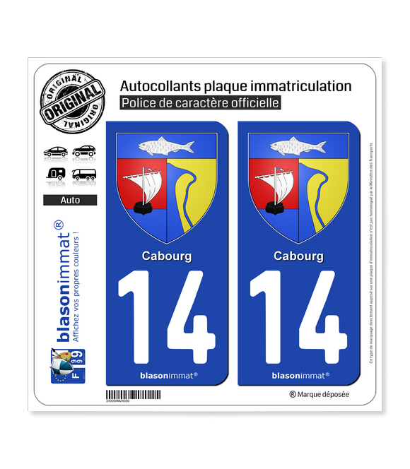 14 Cabourg - Armoiries | Autocollant plaque immatriculation