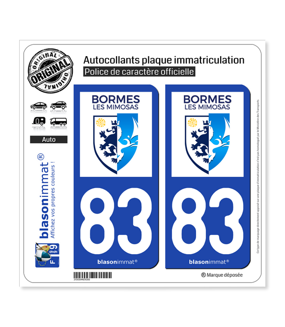 83 Bormes-les-Mimosas - Ville | Autocollant plaque immatriculation