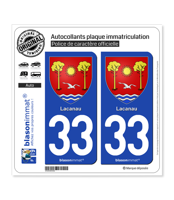 33 Lacanau - Armoiries | Autocollant plaque immatriculation