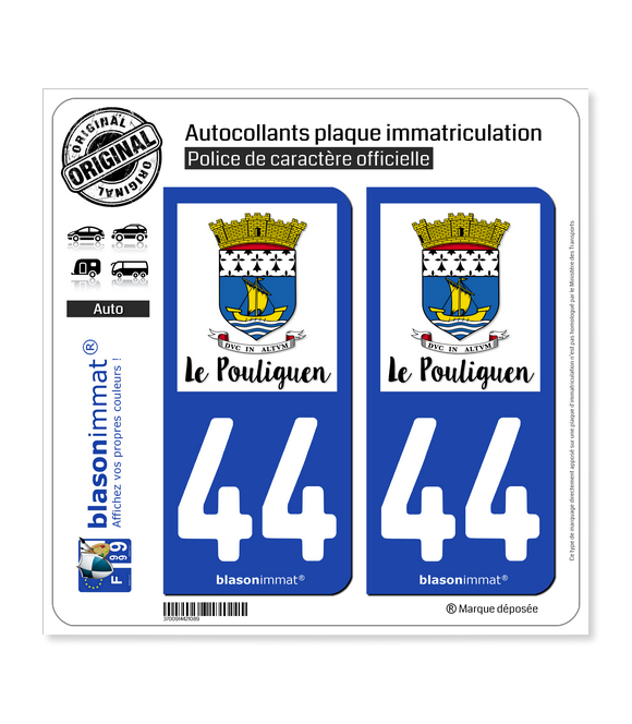 44 Le Pouliguen - Ville | Autocollant plaque immatriculation