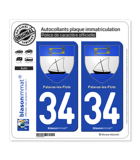 34 Palavas-les-Flots - Armoiries | Autocollant plaque immatriculation