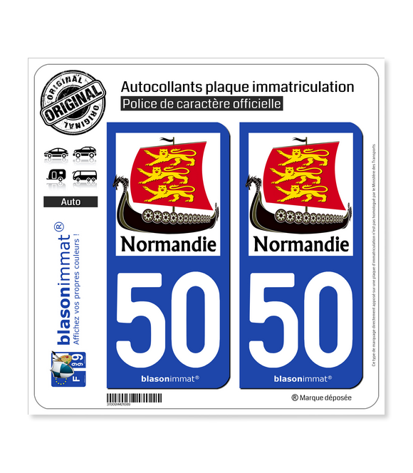 50 Normandie - Drakkar 3 Léopards | Autocollant plaque immatriculation