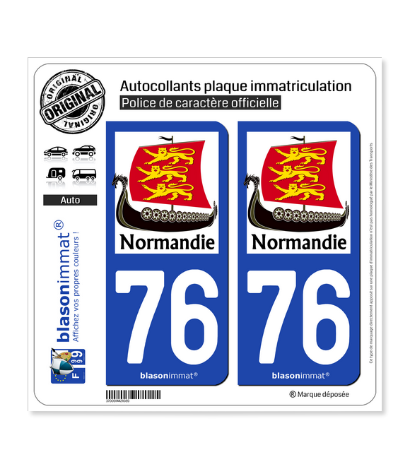 76 Normandie - Drakkar 3 Léopards | Autocollant plaque immatriculation