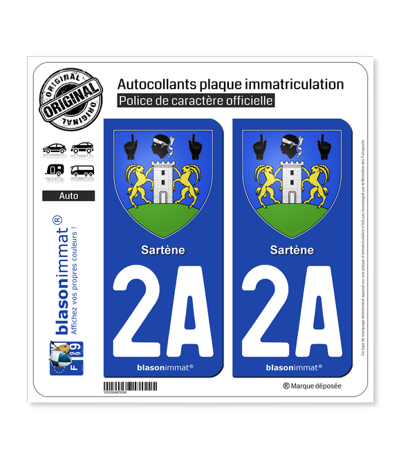 2A Sartène - Armoiries | Autocollant plaque immatriculation
