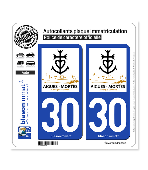 30 Aigues-Mortes - Ville | Autocollant plaque immatriculation