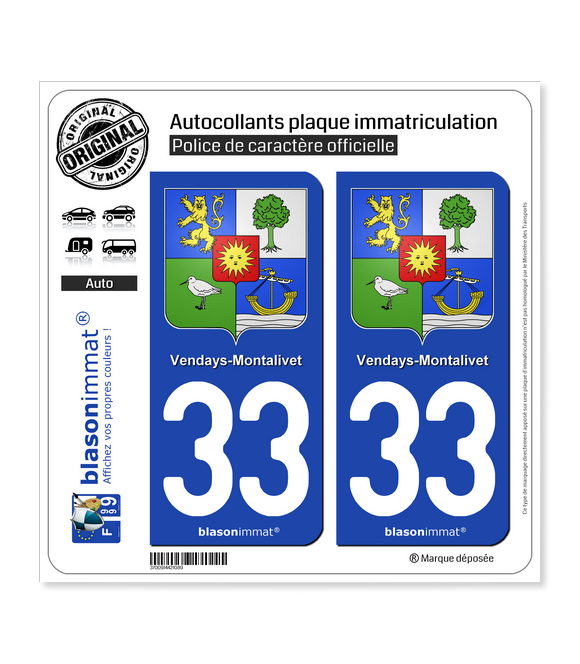 33 Vendays-Montalivet - Armoiries | Autocollant plaque immatriculation