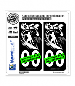 Surfeur - White | Autocollant plaque immatriculation (Fond Noir)