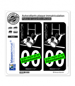 Rugbyman - White | Autocollant plaque immatriculation (Fond Noir)